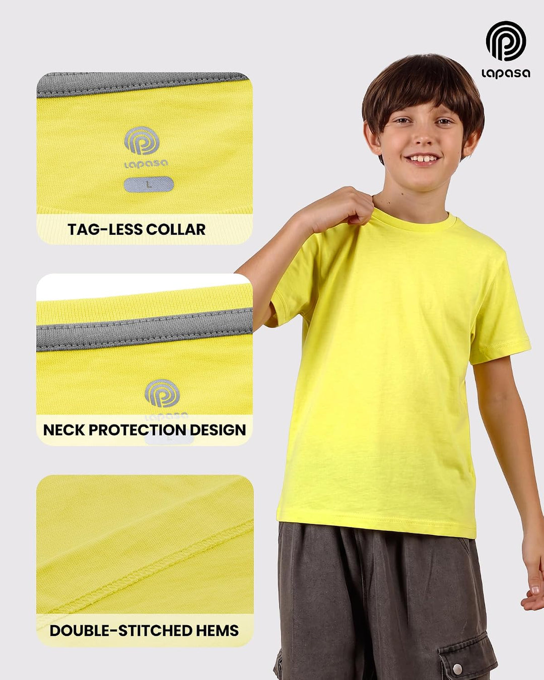 LAPASA Kinder T Shirt 100% Baumwolle 4er Pack Unisex 3-13 Jahre/ 95-165 Jungen Jungs Sport Tshirt K0
