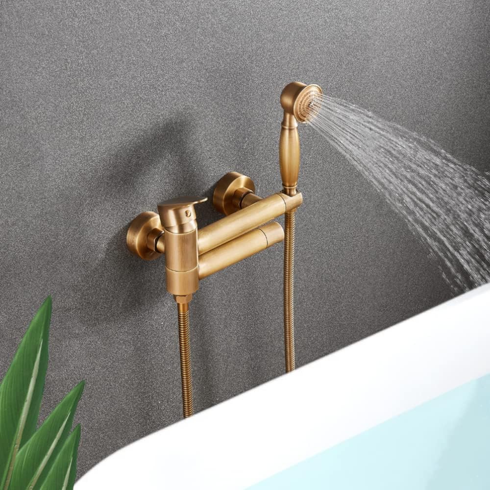 KOPYFANTAP Badewannenarmatur Messing Antik，Wandmontage 90° Drehbar Badewannenarmatur mit Handbrause,