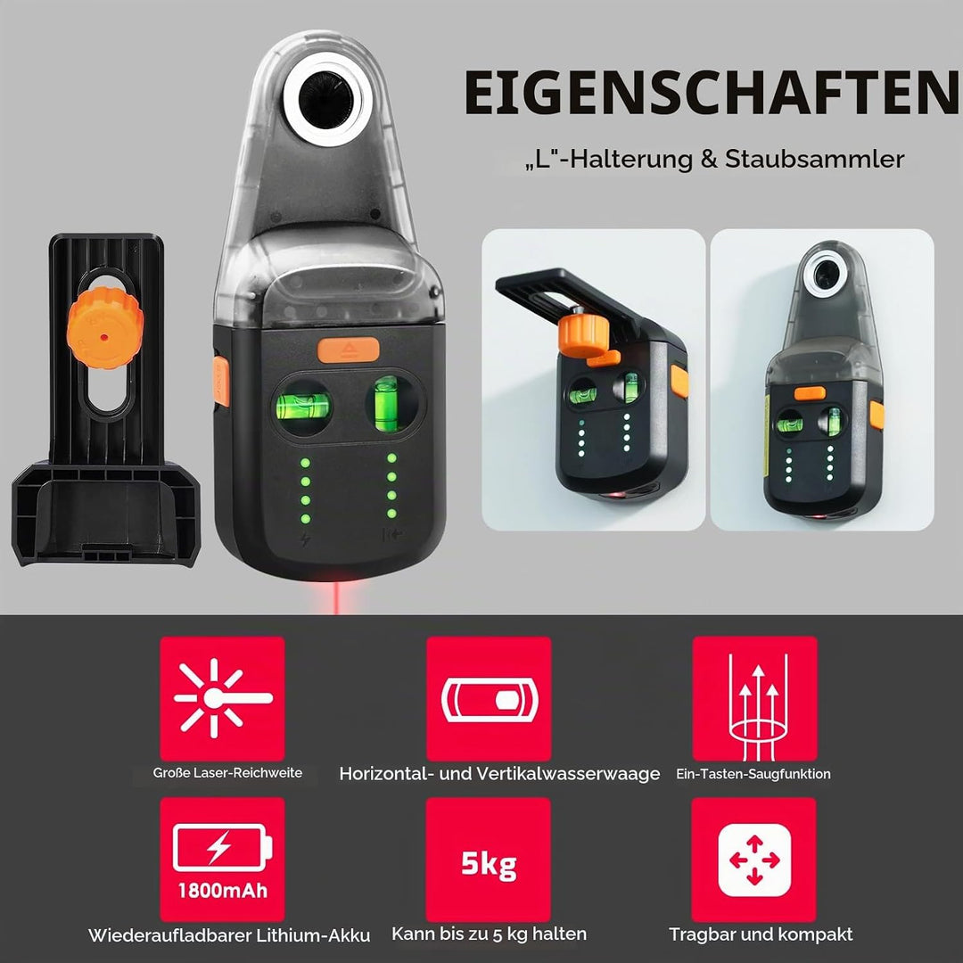 4-in-1 Laser Wasserwaage, Wiederaufladbares Elektronische Wasserwaage mit Kreuzwasserwaage,Bohrstaub