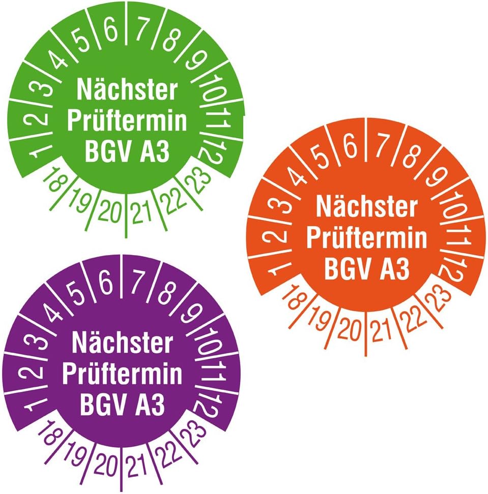TE-Office 500 Stück Prüfaufkleber Prüfplaketten 18-23 Nächster Prüftermin BGV A3 orange Rolle 1-bahn