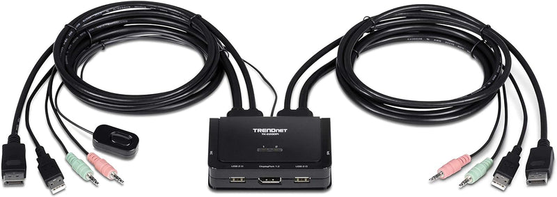 TRENDnet TK-220DPI 2-Port 4K DisplayPort 1.2 KVM-Switch mit Audio, 4K UHD (3840 x 2160@60Hz), 3,5-mm