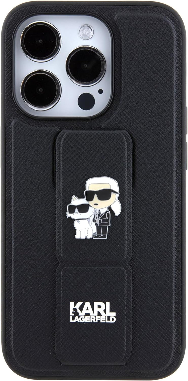 CG Movie Karl Lagerfeld Schutzhülle für iPhone 15 Pro Max, Saffiano-Leder, Schwarz, Schwarz