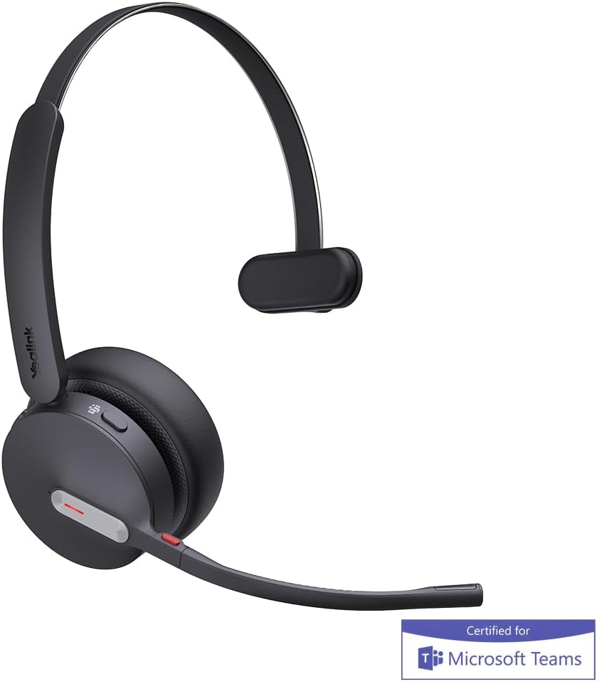 Yealink BH70 Mono Wireless Bluetooth Headset mit Ladeständer und USB-C/A für PC-Verbindung - Zertifi