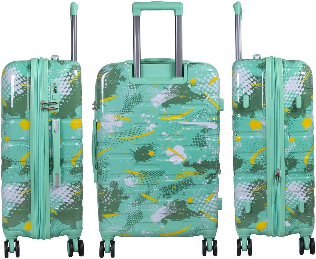 Hartschalen Koffer Trolley Cespara mit Dehnfalte mit modernem Motiv Print - Farbe Grün - Gr. XL