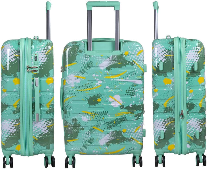 Hartschalen Koffer Trolley Cespara mit Dehnfalte mit modernem Motiv Print - Farbe Grün - Gr. XL