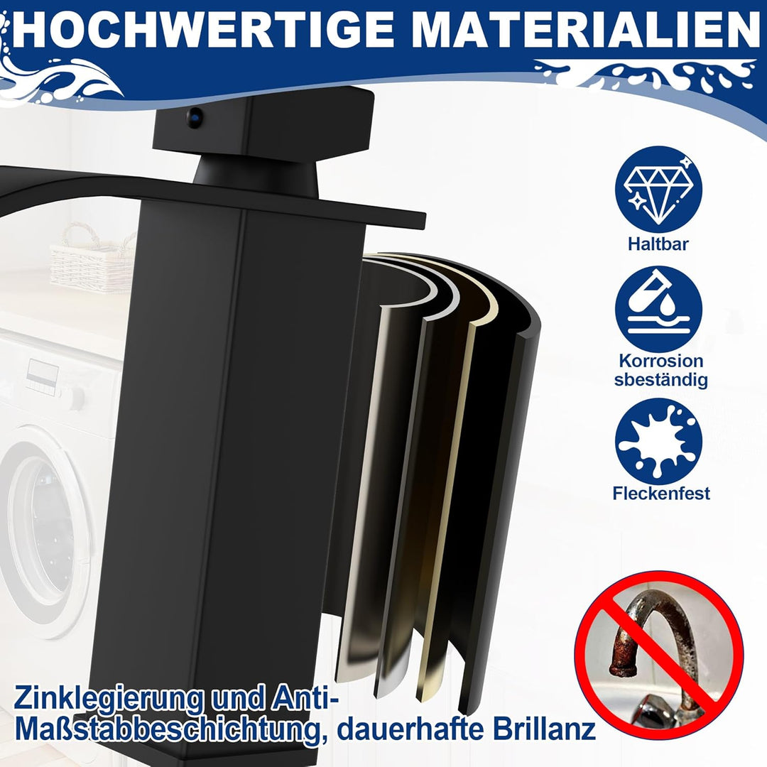 UISEBRT Wasserfall Wasserhahn Bad, Schwarz Waschtischarmatur Einhandmischer Armatur Waschbecken mit