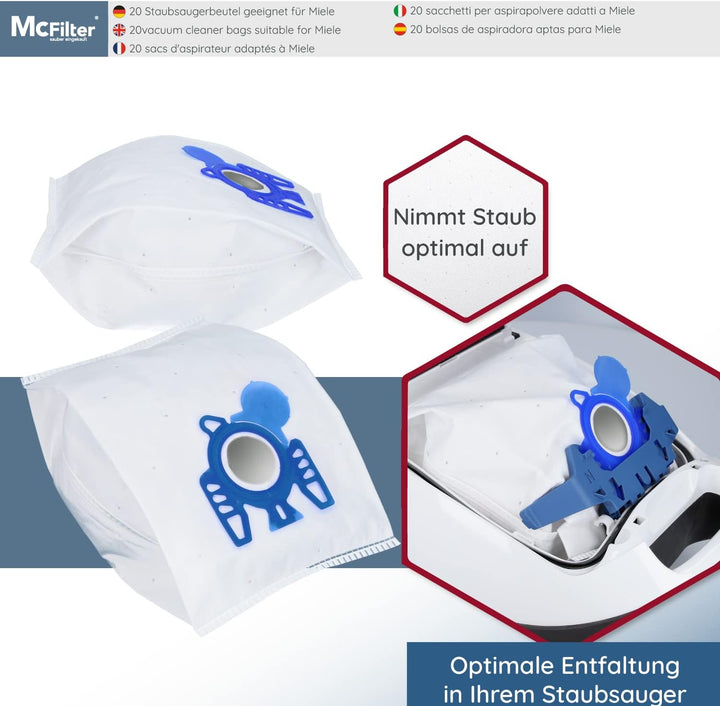 McFilter I 20 Staubsaugerbeutel inkl. Mikrofilter geeignet für Miele Complete C3 Staubsauger-Serie P