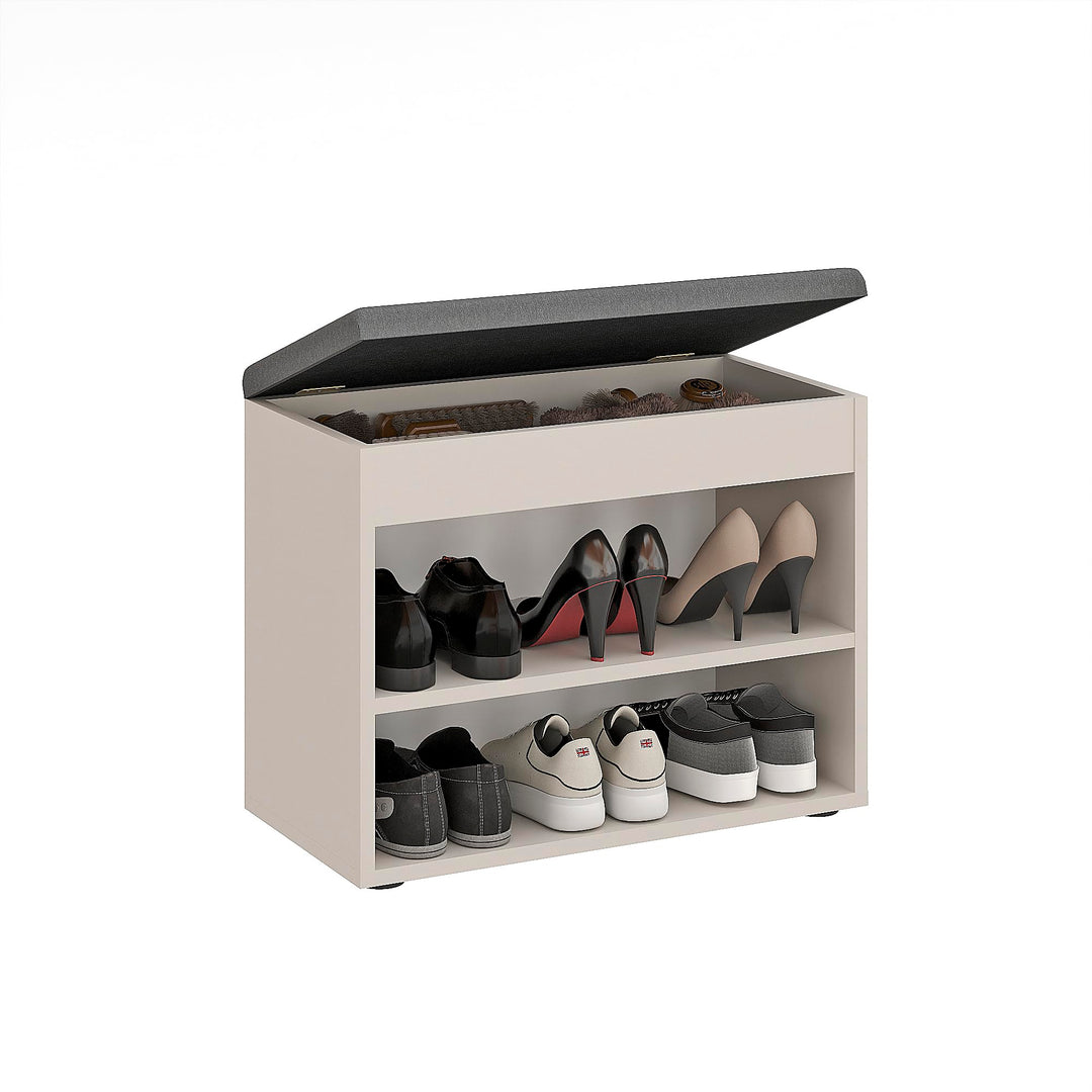 KOMTO Schuhbank mit Sitzfläche - Schuhregal Bank mit Stauraum Cashmere 60 x 48 x 32 cm Kleiner Schuh