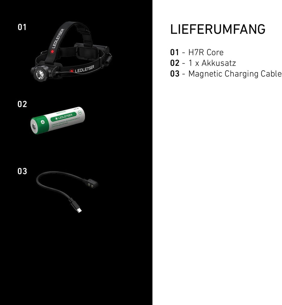 Ledlenser H7R Core Stirnlampe LED, 1000 Lumen, aufladbar mit Lithium Akku, wasserdicht IP67, fokussi