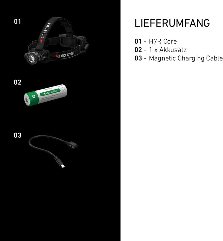 Ledlenser H7R Core Stirnlampe LED, 1000 Lumen, aufladbar mit Lithium Akku, wasserdicht IP67, fokussi