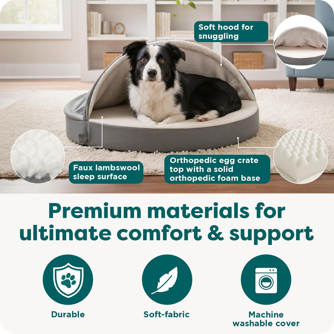 Furhaven Orthopädisches Hundebett für grosse Hunde, rund, mit abnehmbarem, waschbarem Bezug, für Hun