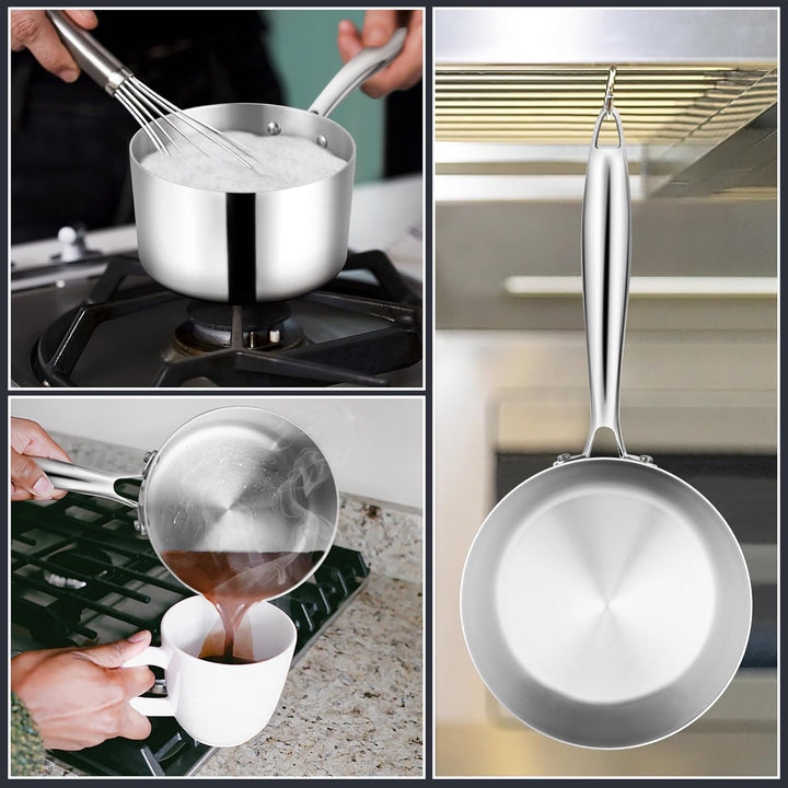 Herogo Stielkasserolle, 18/10 Edelstahl Milchtopf mit Deckel 1 L, 14 cm Saucenpfanne Kochtopf mit La