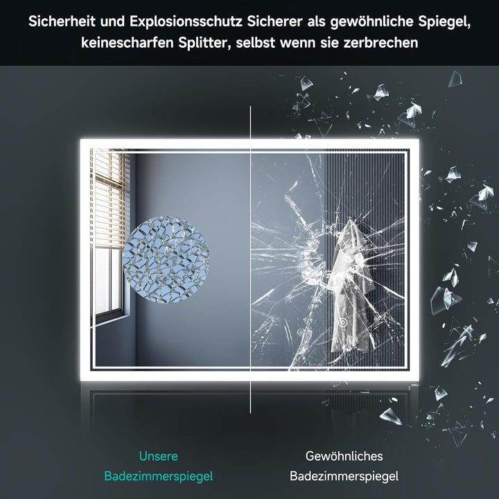 SONNI LED Badspiegel 70x50cm – Wandspiegel mit Beleuchtung, 3 Farbtemperaturen, Dimmbar, Anti-Beschl