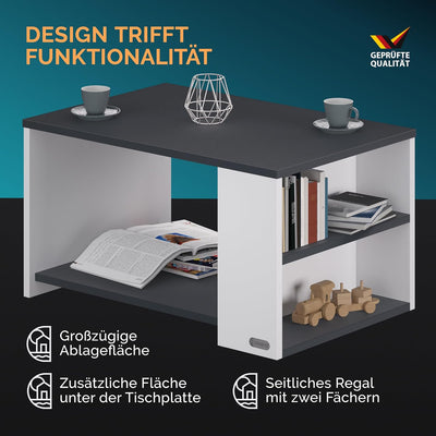 Casaria® Couchtisch Ablage Fächer Stauraum 90x59x48cm Kratzfest Holz 50kg Belastbarkeit Modern Wohnz