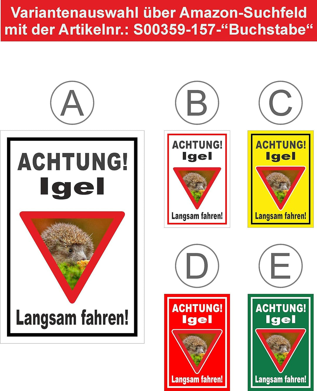 Melis Folienwerkstatt Schild Igel - langsam Fahren - 60x40cm - 3mm Aluverbund – 20 VAR S00359-157-C