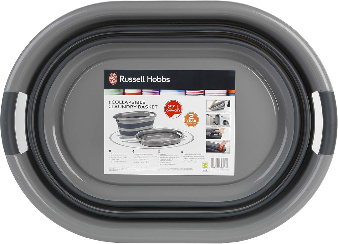 Russell Hobbs LA053879GRYEU ovaler zusammenklappbar faltbarer wäschekorb/wanne, 27L gross waeschekor