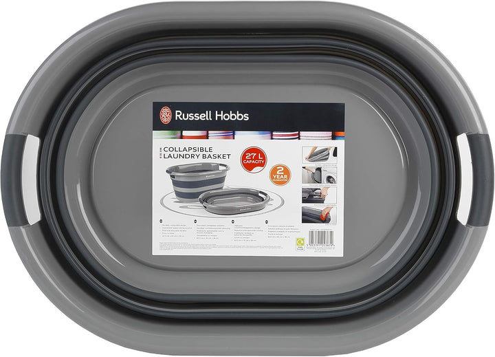 Russell Hobbs LA053879GRYEU ovaler zusammenklappbar faltbarer wäschekorb/wanne, 27L gross waeschekor