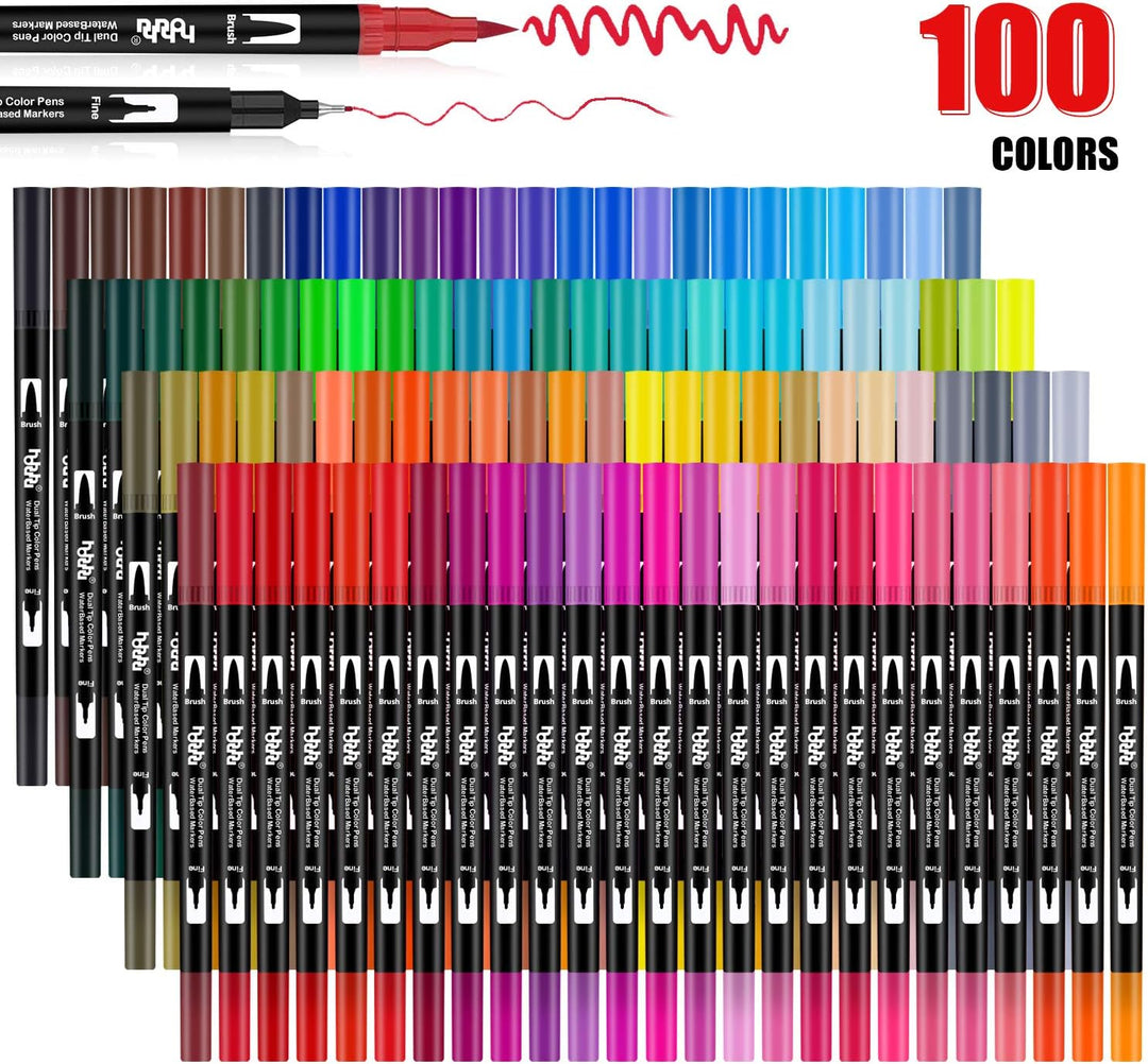 100 Farben Marker Set, Pinselstift Set Fasermaler, Aquarell Pinselstifte Marker Stift Set Doppelspit