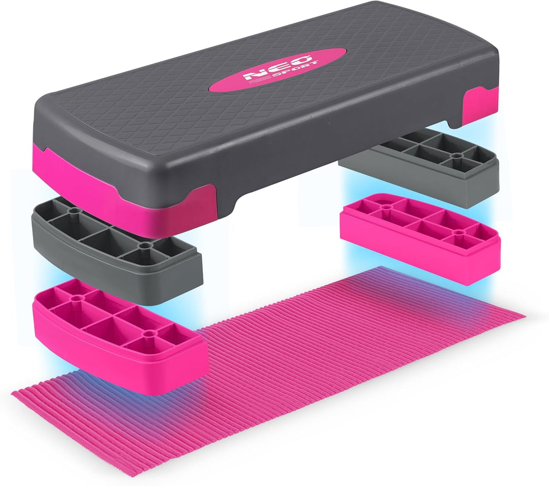 Neosport Aerobic Steppbrett Stepper Step-Bench mit Anti-Rutsch-Matte - Höhenverstellbar Stepbench mi