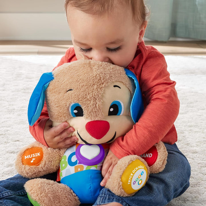 Fisher-Price Lernspass-Hündchen mit drei Stufen | sprechendes Kuscheltier mit Musik als Kinderspielz