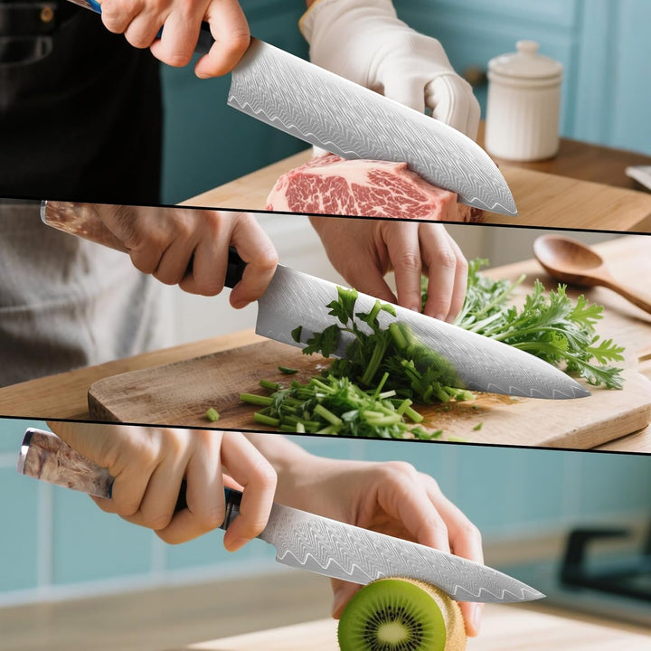 KAZUSHI Kochmesser, Profi Messer, Scharfe Küchenmesser Chefmesser, Klingenlänge 21 cm, Holzgriffe au
