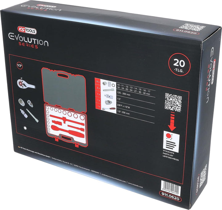 KS Tools 911.0620 1/2 Zoll Steckschlüssel-Satz | inklusive Umschaltknarre, 45-Zahn | matt satiniert