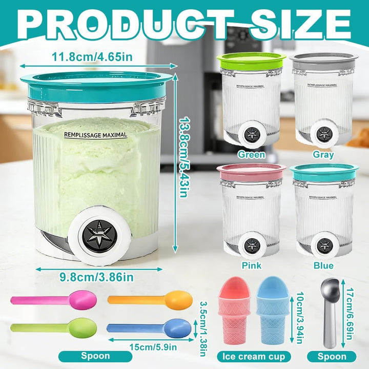 NAVESO 4 Stück Ersatz für Ninja Creami Deluxe Behälter, 500ML Eisbehälter für Ninja Creami NC700 NC7