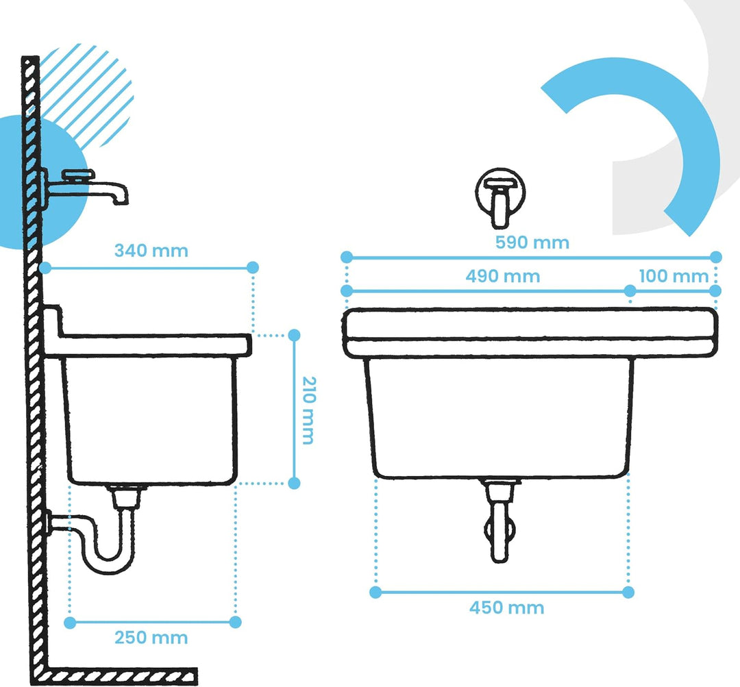Waschbecken mit Regal 60 x 34 x 21 cm Grau | Spülbecken Ausgussbecken Waschtrog Becken Ablage Überla