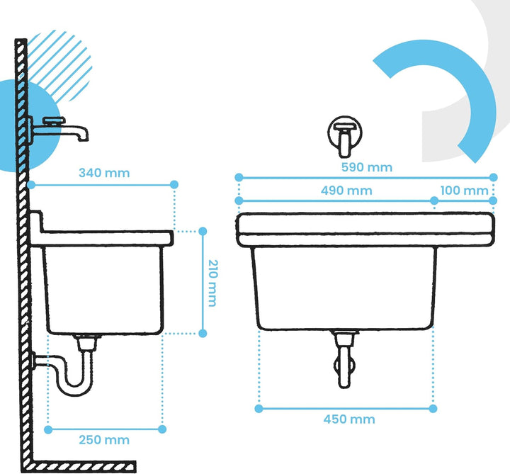 Waschbecken mit Regal 60 x 34 x 21 cm Grau | Spülbecken Ausgussbecken Waschtrog Becken Ablage Überla