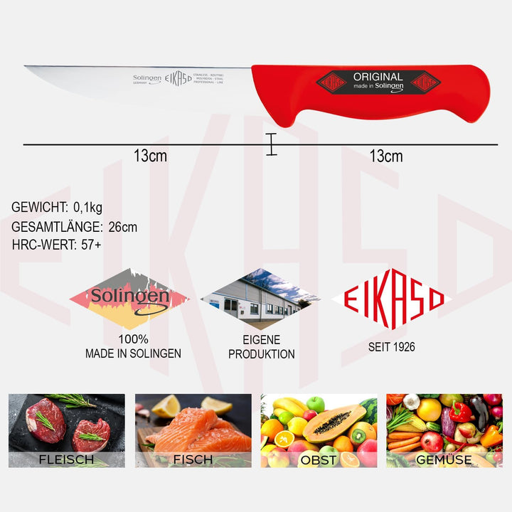 EIKASO Solingen Germany Stechmesser 13cm Klinge aus Molybdänstahl 1.4116 - Fleischermesser mit schar