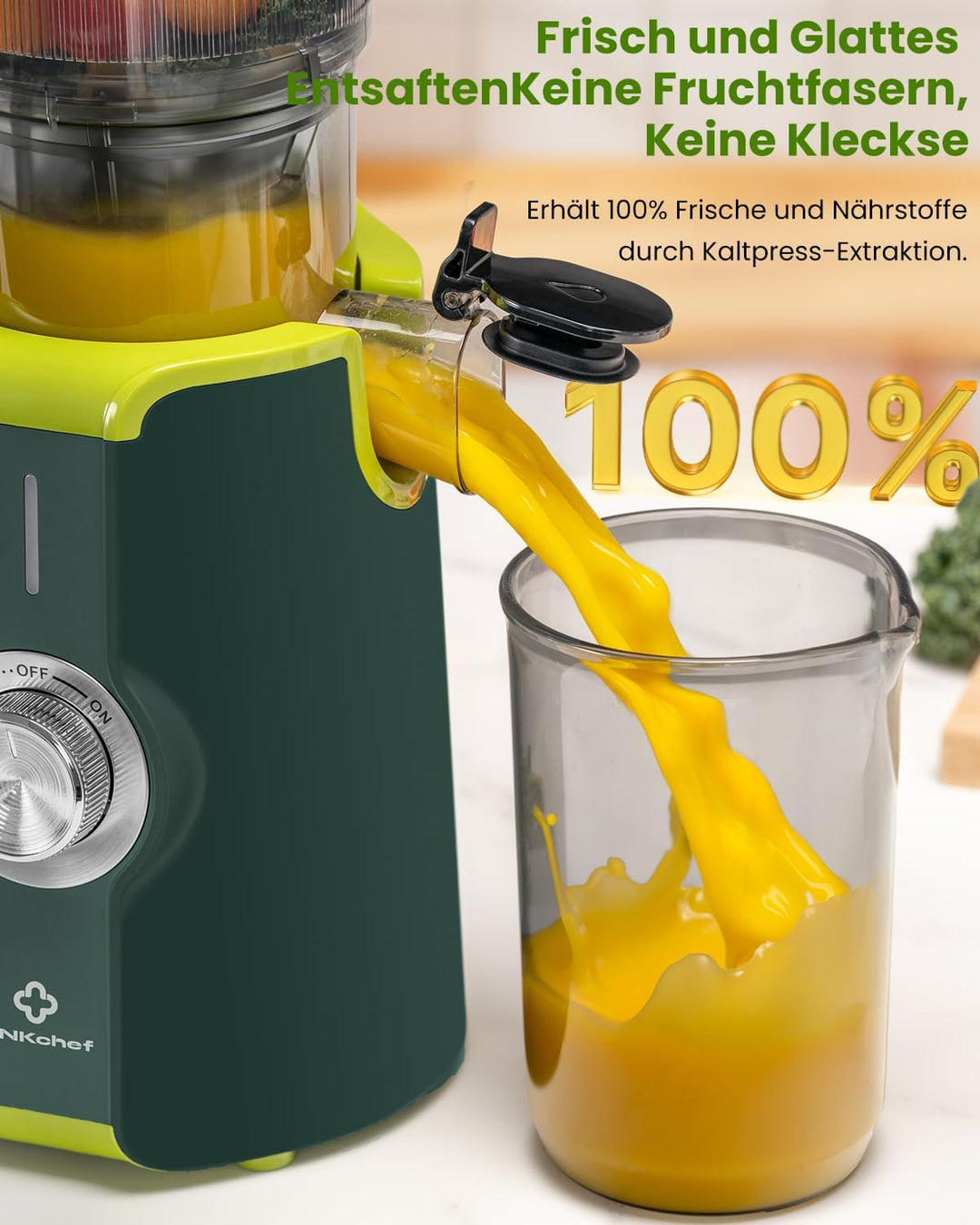 LINKChef Blitzreiniger Entsafter, NO-Prep Slow Juicer für Ganze Gemüse und Obst, Juicer Machine mit