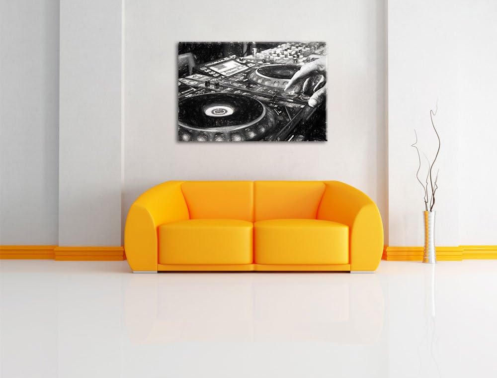 Pixxprint Modern beleuchteter DJ Pult als Leinwandbild/Grösse: 100x70 cm/Wandbild/Kunstdruck/fertig