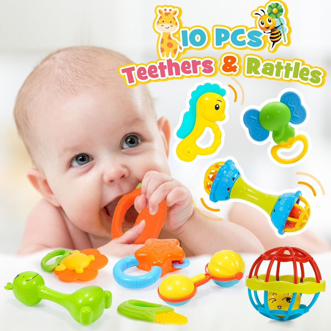 Wootoyz 14 Pcs Rasseln Beissring Set Baby Spielzeug ab 0-12 Monate, Baby Geschenk Junge Mädchen 0-12