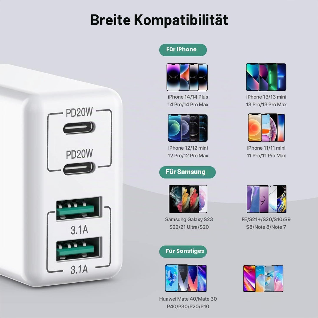 [2 Stück] USB C Ladegerät 40W, 4-Ports USB C Ladegerät Block, Schnellladeblock Dual Port PD+QC Wands
