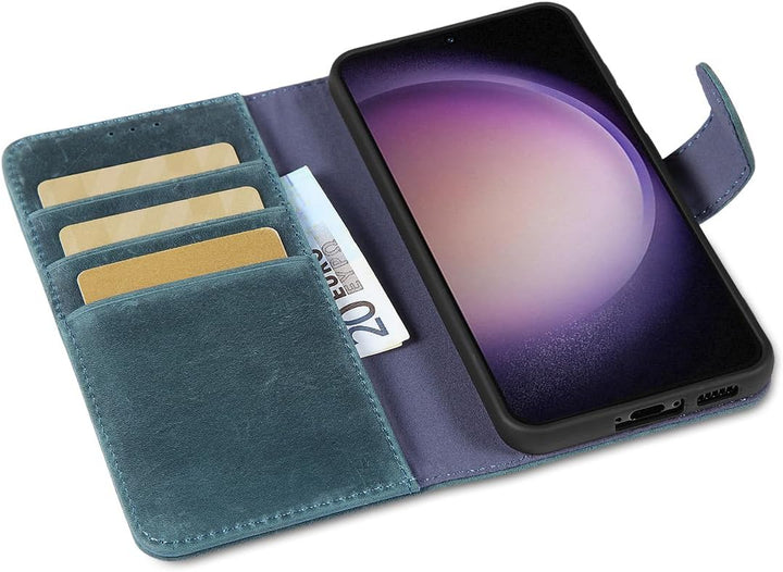 LENSUN Echtleder Handyhülle für Samsung Galaxy S23, Lederhülle [RFID Schutz Kartenfach][Standfanktio