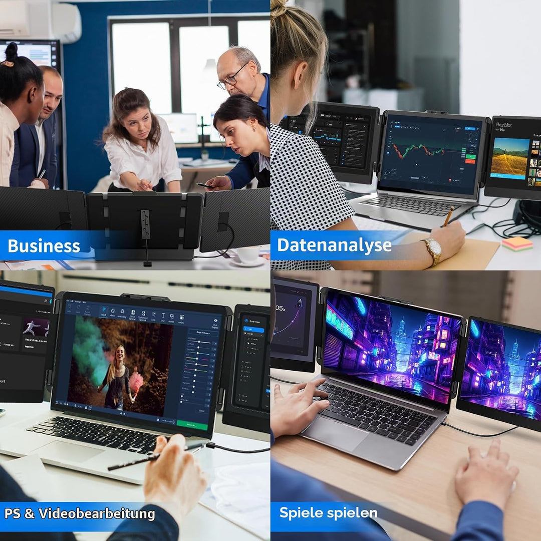 ROYY Laptop Bildschirm Erweiterung 14" FHD 1080P IPS Triple Tragbarer Monitor für Laptop 13,3-17", H