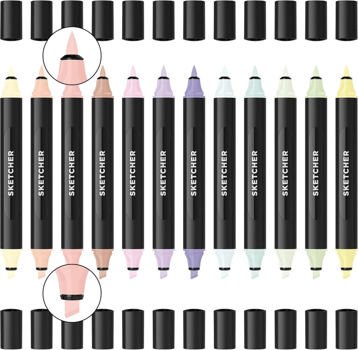 Molotow Sketcher Twinmarker Pastell Kit (Brush Tip &amp; 3mm Keilspitze, farbintensive Aqua Pro Tinte, s