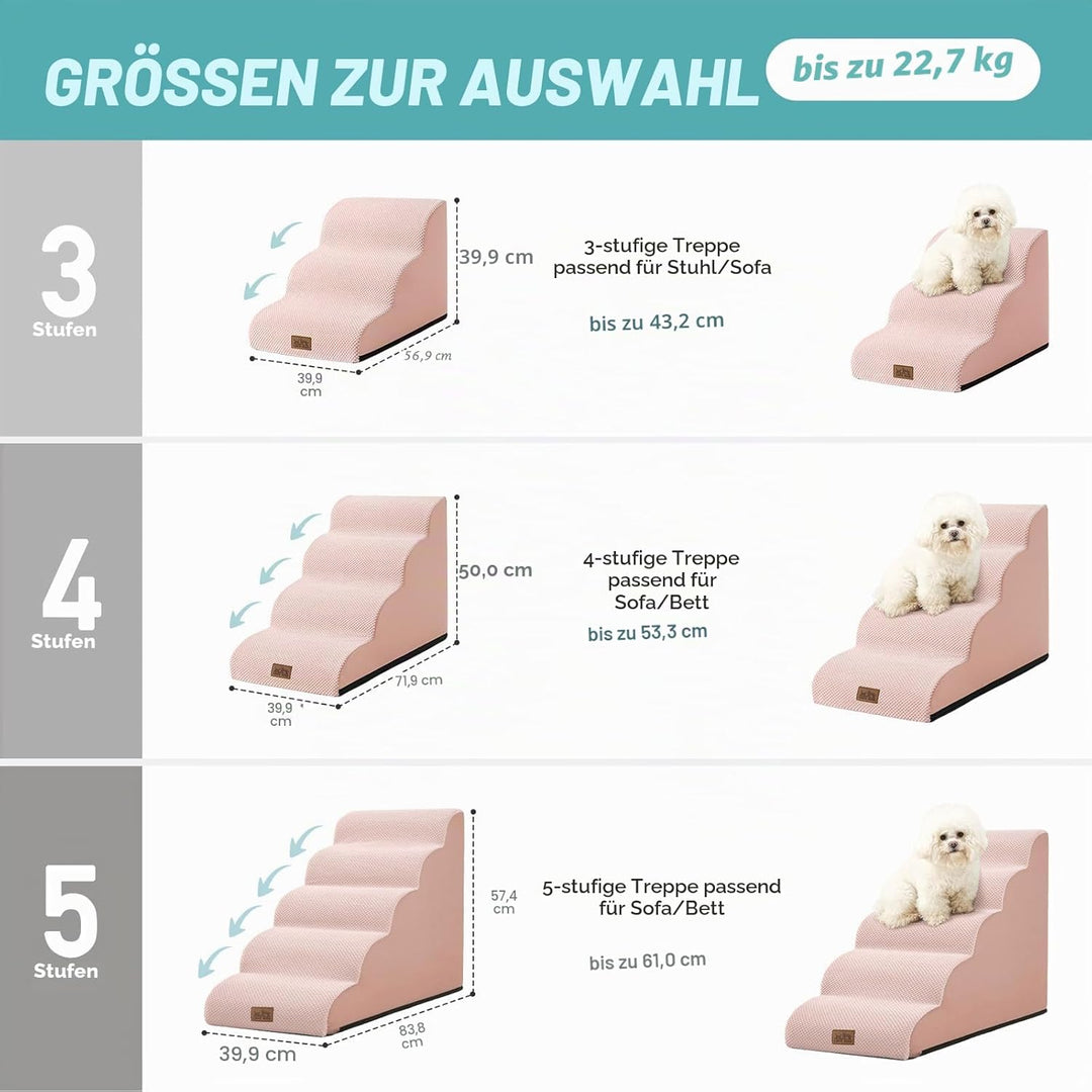COZY KISS Hundetreppe für Kleine Hunde, Haustiertreppe für Couch aus Hochdichtem Schwamm, Hunde Trep