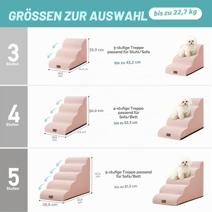 COZY KISS Hundetreppe für Kleine Hunde, Haustiertreppe für Couch aus Hochdichtem Schwamm, Hunde Trep