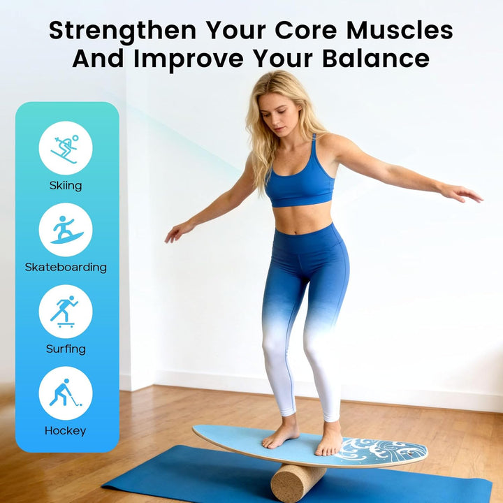 Balance Board Für Erwachsene 3-In-1,Mit Kork Rolle & Ball,Rutschfeste Oberfläche &Leise,Holz Balance