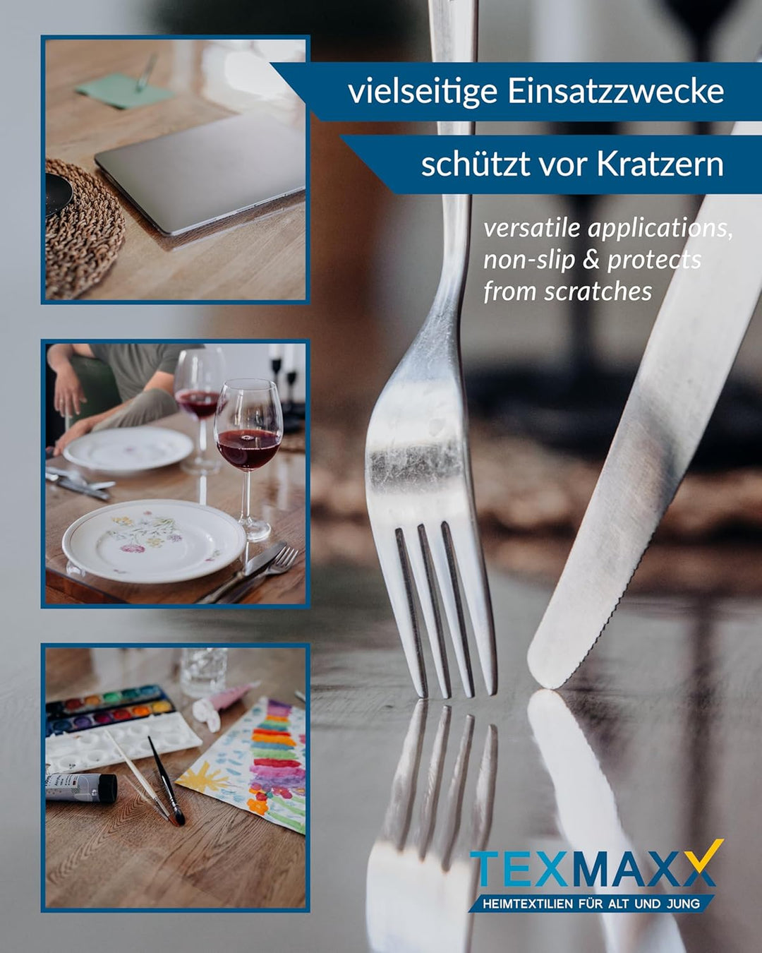 TEXMAXX Tischfolie transparent 2mm mit abgeschrägter Kante/Tischschutz transparent versch. Grössen u