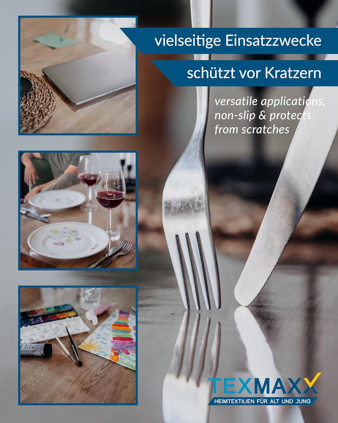 TEXMAXX Tischfolie transparent 2mm mit abgeschrägter Kante/Tischschutz transparent versch. Grössen u