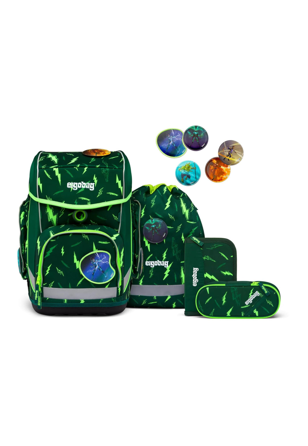 ergobag cubo Set ergonomischer Schulrucksack, Set 5-teilig Bärtastisch - Grün Einheitsgrösse