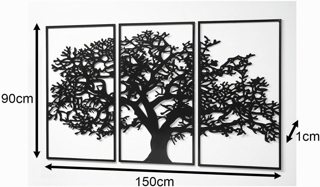 Kobolo Wandbild Wanddeko Metallbild - TREE - Metall - dreiteilig - schwarz - Baum Lebensbaum - XXL