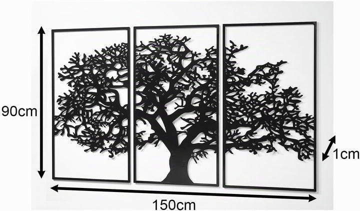 Kobolo Wandbild Wanddeko Metallbild - TREE - Metall - dreiteilig - schwarz - Baum Lebensbaum - XXL