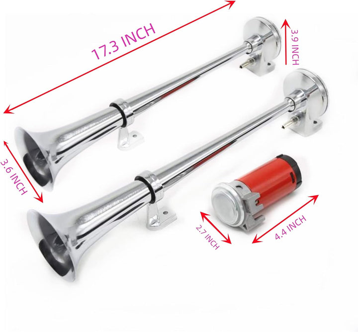 YIYIDA Autohupe Elektrische Hupe Car Horn 12V Schiffshupe Zink Chrom Silber Doppelrohr 170 dB Air Ho
