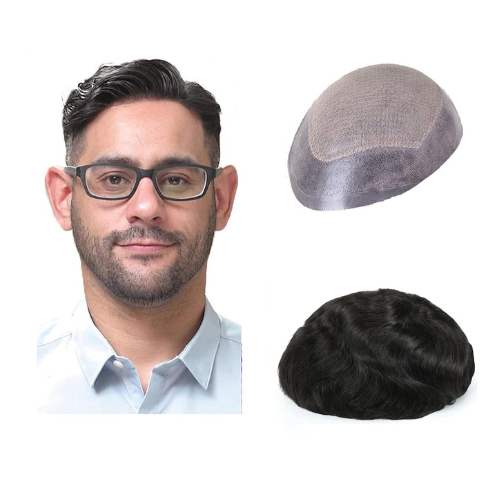 Lordhair Knotenlos Toupet für Männer, Haut Eben Injiziert Mensch Haar System, Basisgrösse 8x10 Zoll