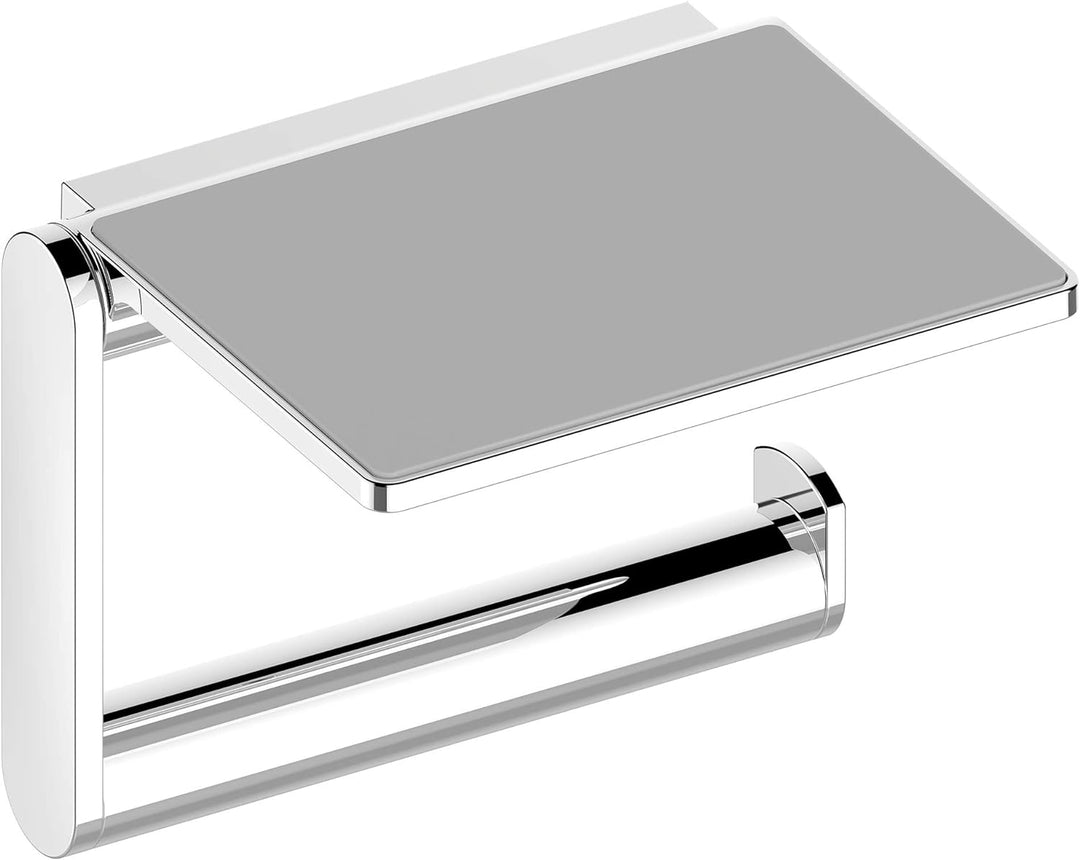 KEUCO Toilettenpapierhalter aus Metall Hochglanz-verchromt, Ablage, Anti-Rutsch-Einlage, WC-Rollenha