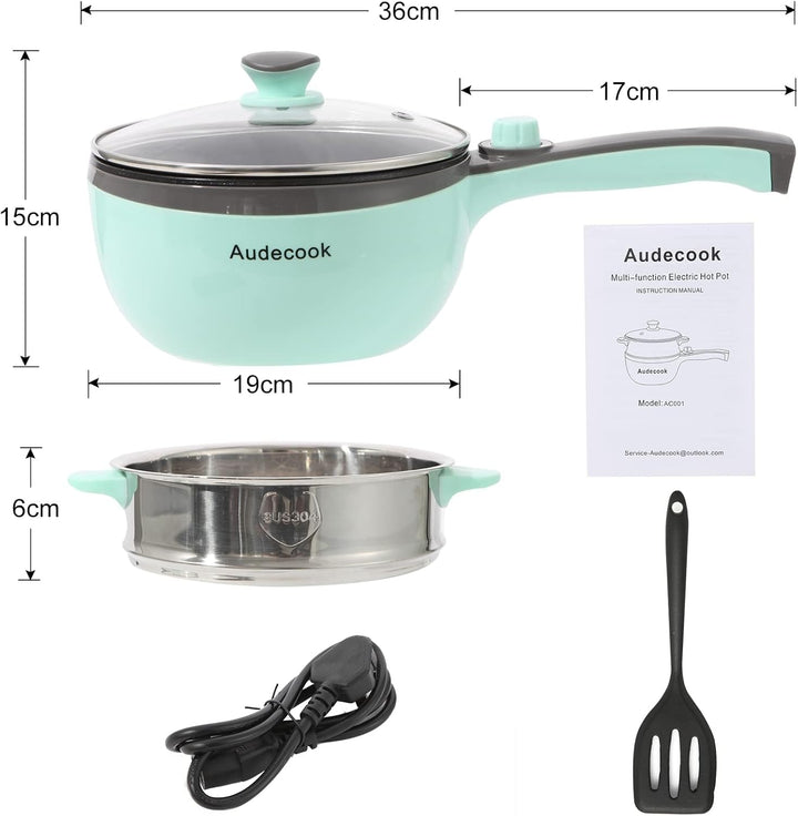Audecook Elektrische Hot Pot mit Dampfgarer, 1,5 l Elektrische Bratpfanne, Hot Pot Topf 20cm, Antiha
