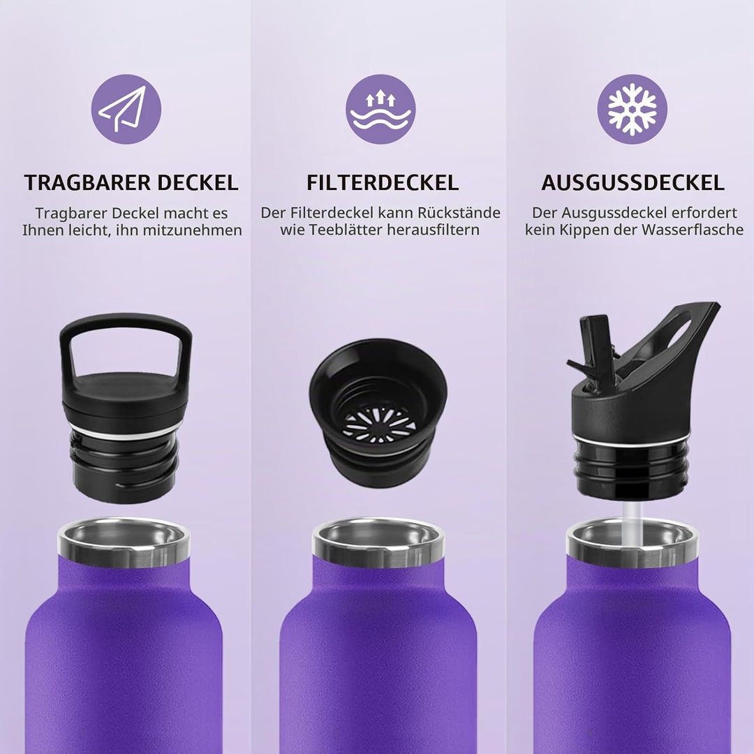 Thermosflasche, 500ML BPA-Frei, Trinkflasche Edelstahl, Auslaufsichere Isolierflasche Doppelwandig,